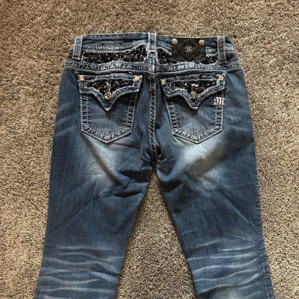 Miss Me Dark Blue Boot Cut Jeans with Embellished Pockets